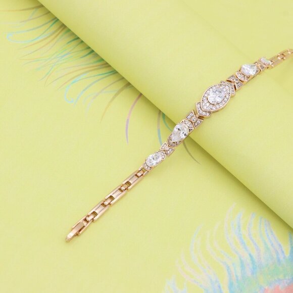 "Elegant Oval-Cut Crystal Rose Gold Bracelet with Bow Accents, XPBL0800 - Picture 5 of 11